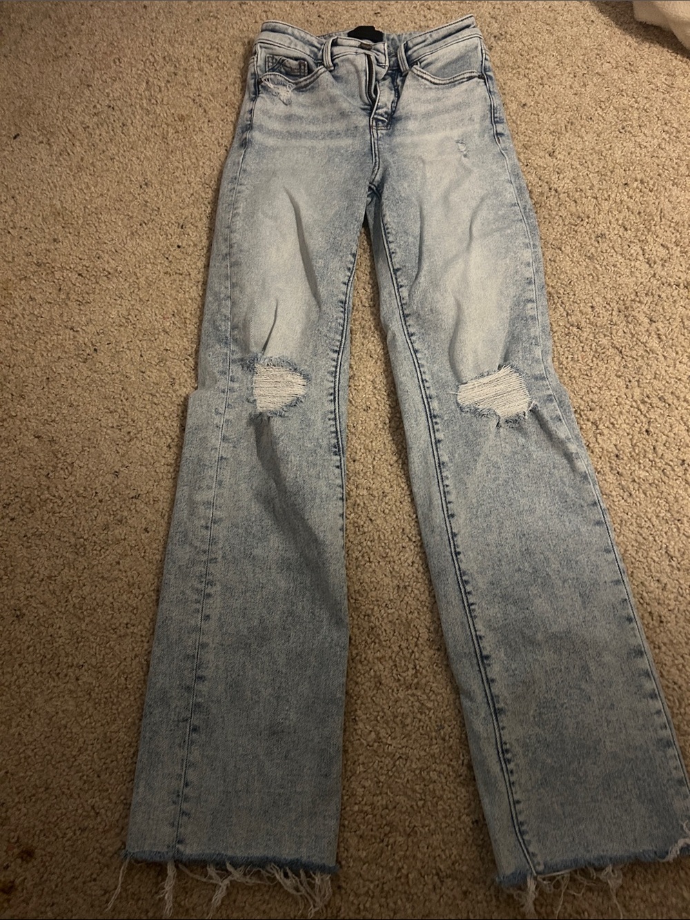 Buckle Light Blue Distressed Flare Jeans